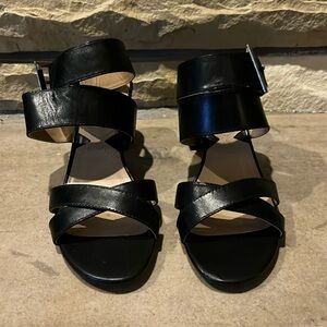 Black leather strap heels